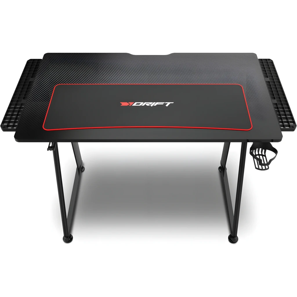 Drift Mesa Gaming DZ75 Preto Vermelho, vista em perspectiva: superfície carbono com mousepad integrado borda vermelha, - Item3