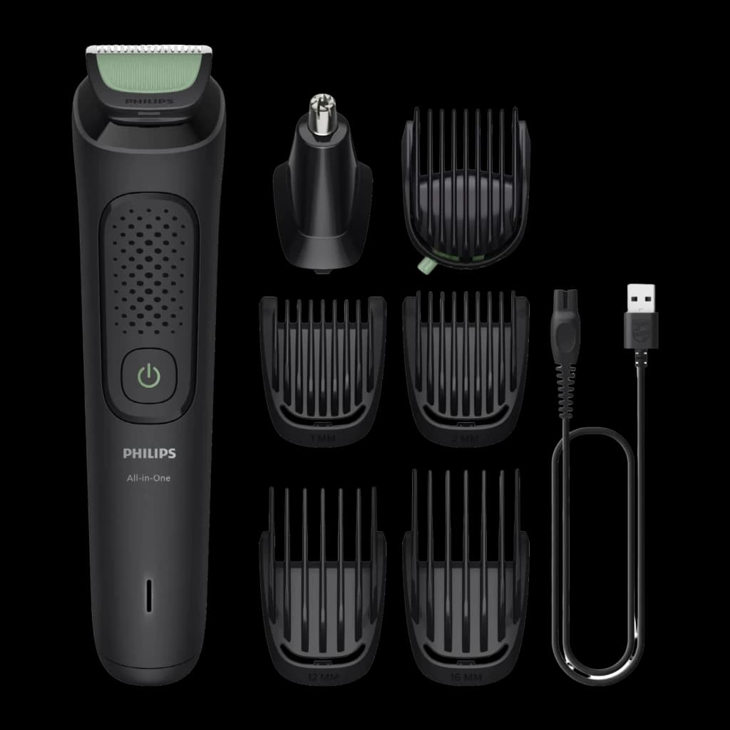 Philips All-in-One Trimmer MG3930/15 Series 3000 noir, contenu: tondeuse avec 4 sabots, tête nez et câble USB