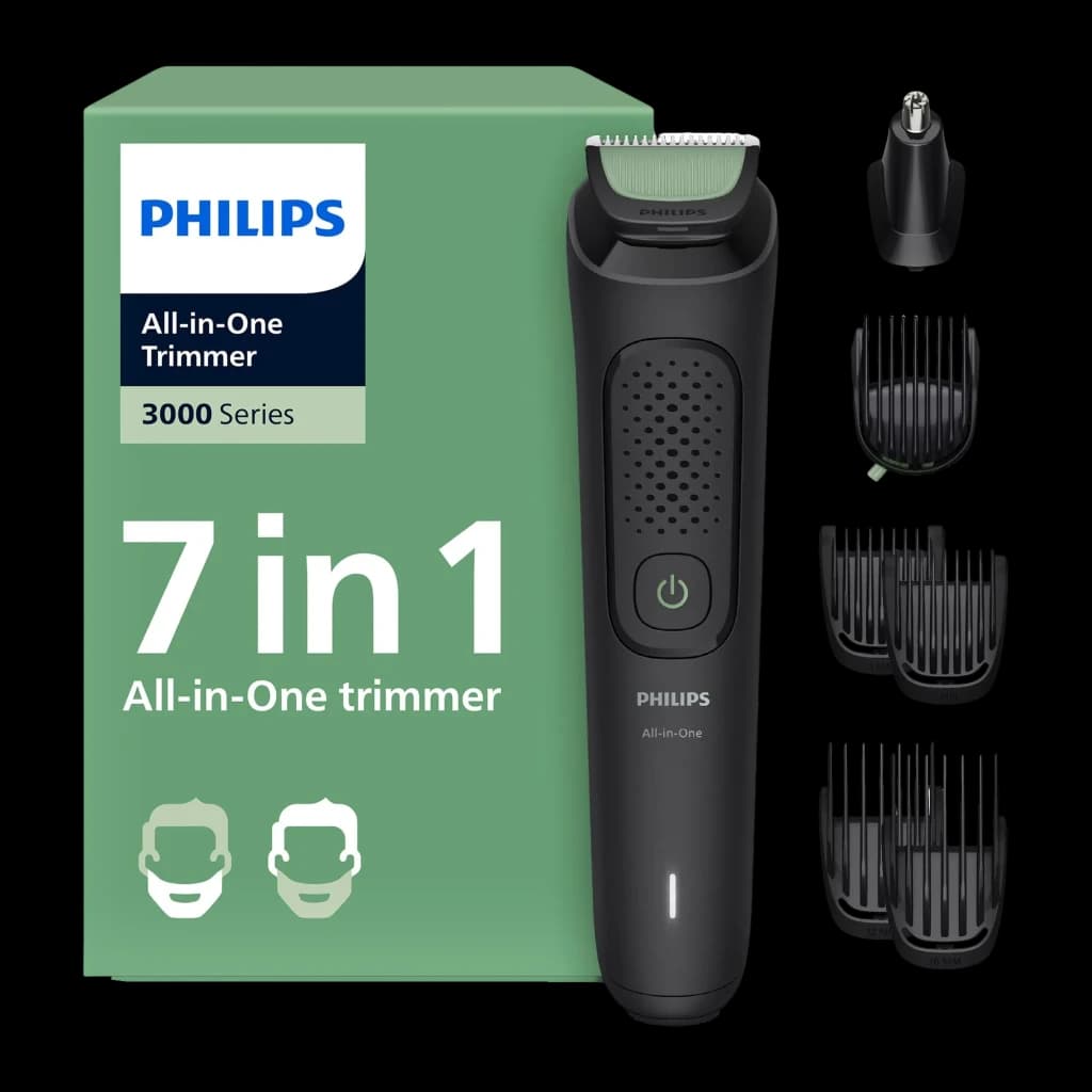 Philips All-in-One Trimmer MG3930/15 Series 3000 noir, contenu: tondeuse, boîte verte, tondeuse nasale et 3 sabots guide