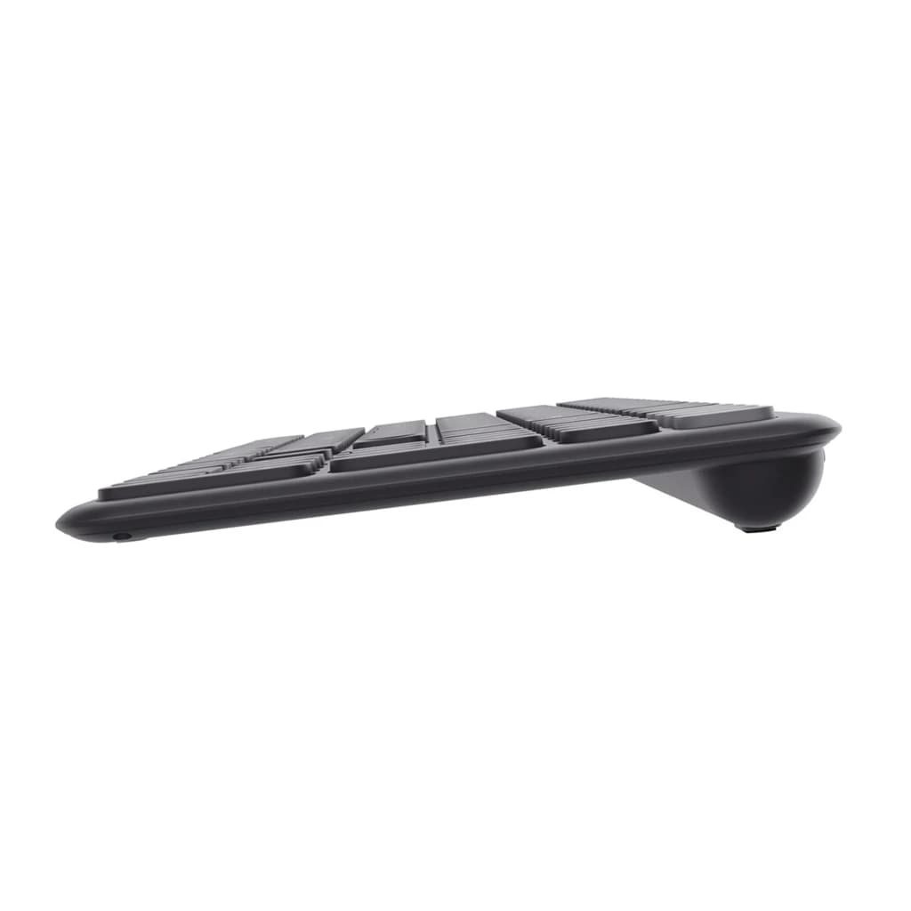 Trust Teclado Vaiya RF Wireless Bluetooth Preto, vista lateral: perfil fino com inclinação ergonómica e pés de apoio