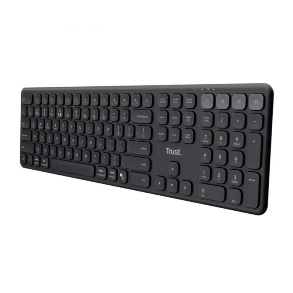 Trust Clavier Vaiya RF Wireless Bluetooth Noir, vue de dessus: clavier complet avec touches arrondies, pavé numérique et - Ítem1