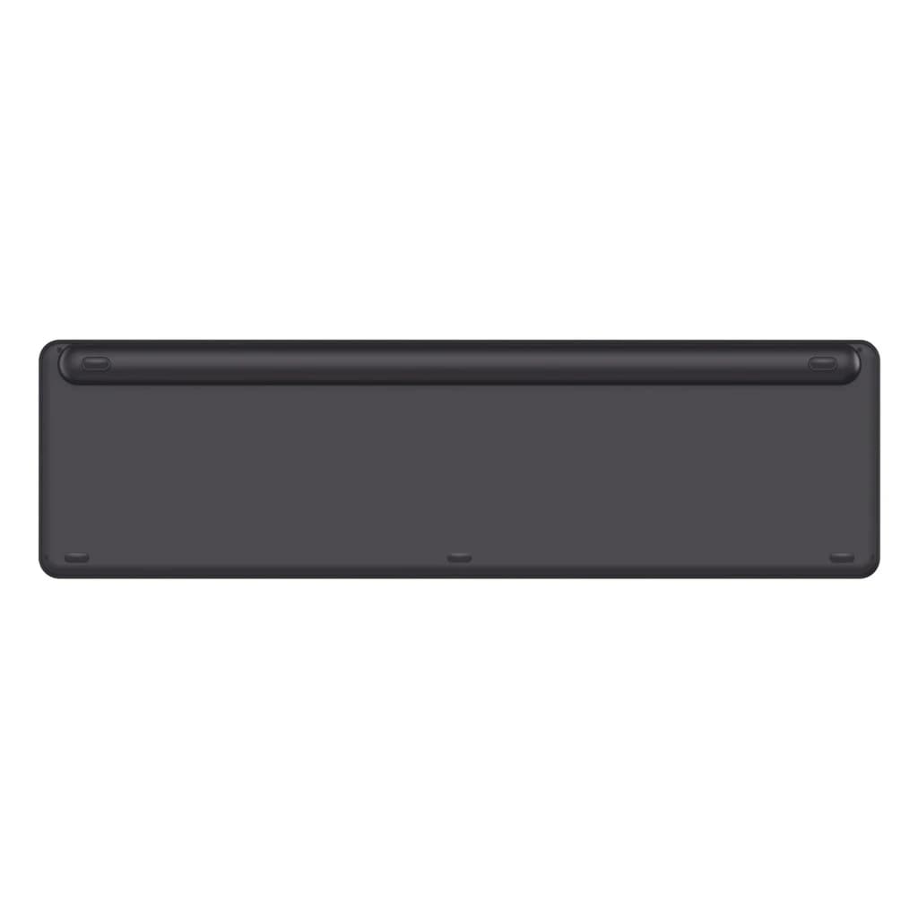 Trust Teclado Vaiya RF Wireless Bluetooth Preto, vista inferior: base plana com pés e ranhura central visíveis