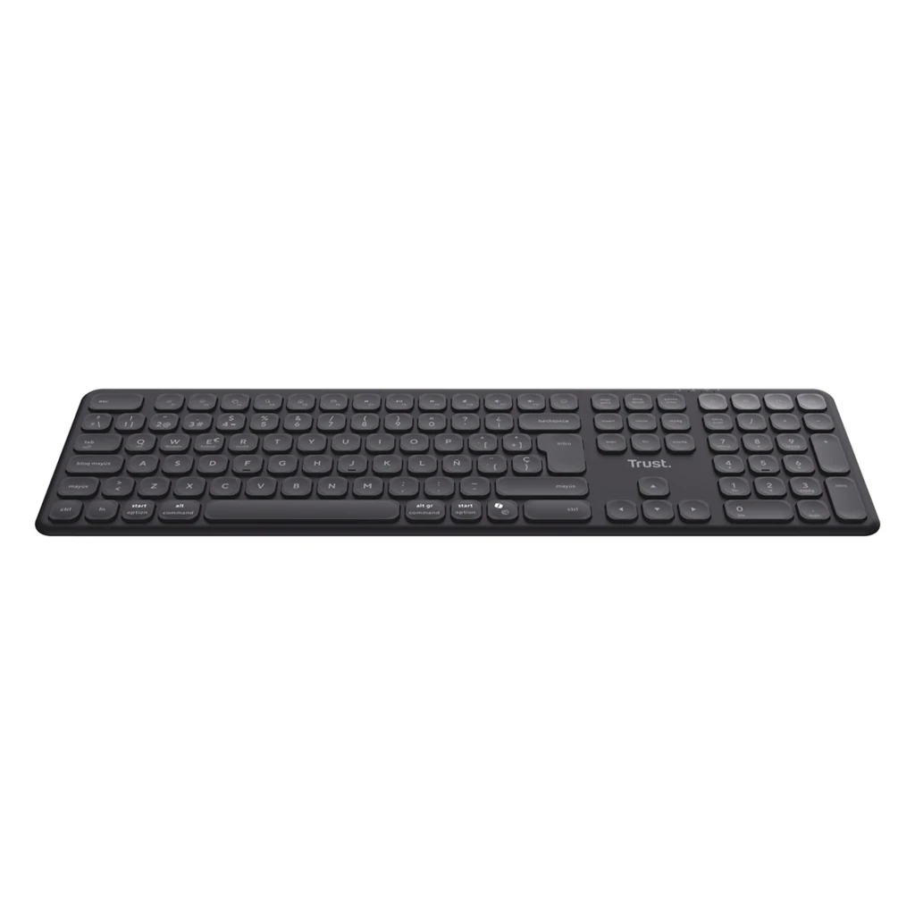 Trust Clavier Vaiya RF Wireless Bluetooth Noir, vue de dessus: clavier complet avec touches arrondies, pavé numérique et - Ítem2