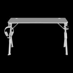 Mars Gaming MGD140 140x60cm blanco, vista frontal: superficie, soporte auriculares izquierda y portavasos derecha