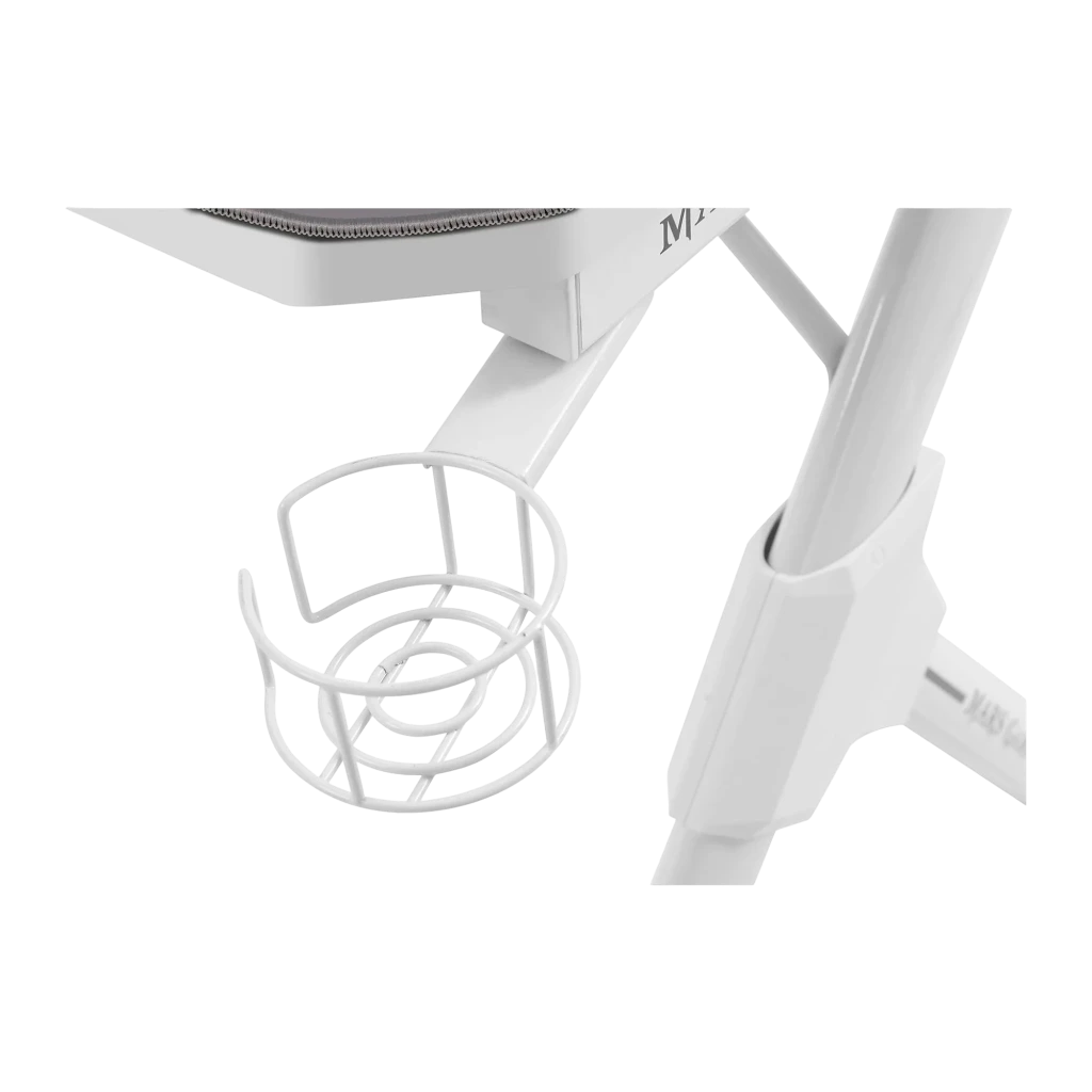 Mars Gaming MGD140 Secretária Gaming Branco, vista lateral: pernas em X, suporte auscultadores com headset e passagem de - Item4