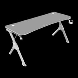 Mars Gaming MGD140 140x60cm Blanco, vista en perspectiva: superficie amplia, patas en X, portavasos y pasacables