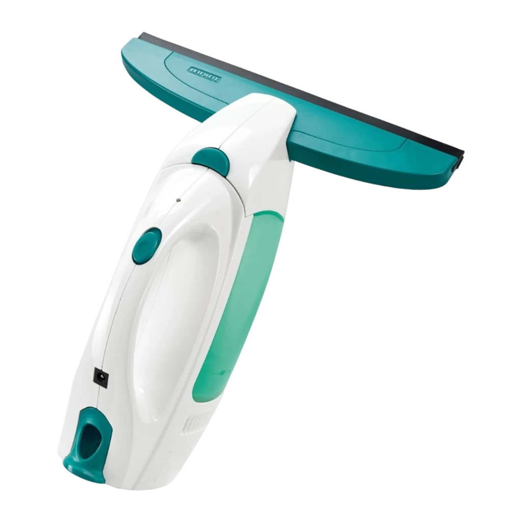 Leifheit Dry & Clean 51000 blanc, vue latérale gauche: poignée ergonomique, réservoir vert translucide et raclette - Ítem1
