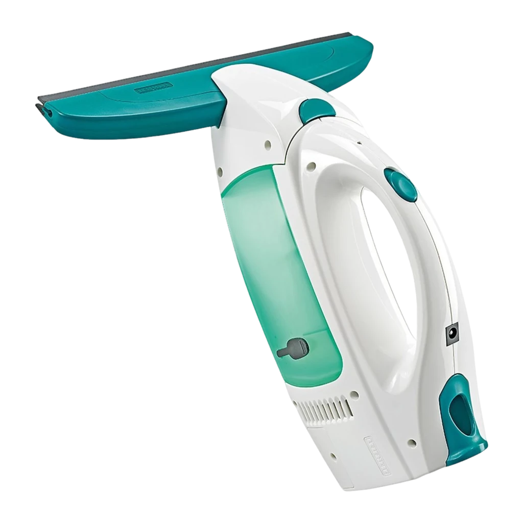 Leifheit Dry & Clean 51000 blanc, vue latérale gauche: poignée ergonomique, réservoir vert translucide et raclette - Ítem2