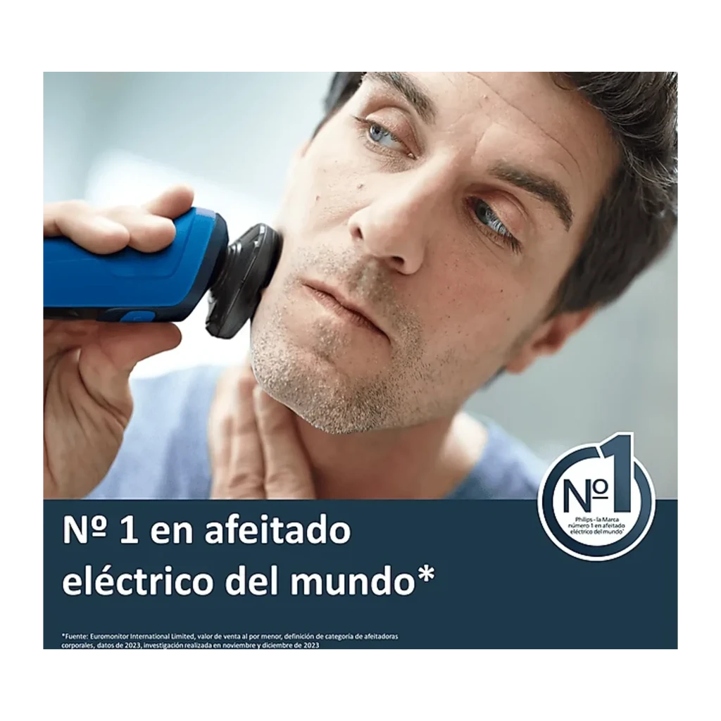 Philips Rasoir Shaver Series 5000 S5466/17 noir, vue de face: trois têtes rotatives, bouton marche bleu et icônes LED - Ítem3