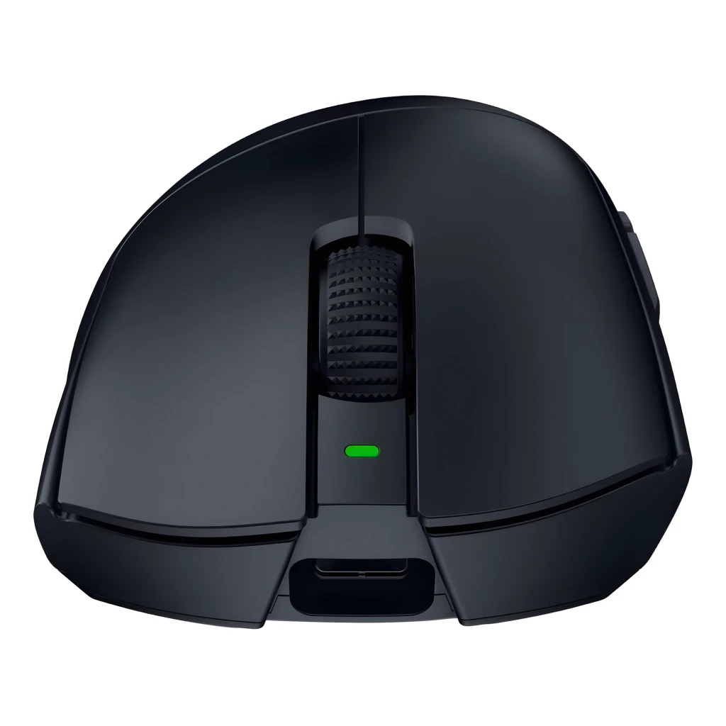Razer Ratón DeathAdder V3 HyperSpeed negro, vista lateral: perfil ergonómico, rueda texturizada y LED verde lateral - Ítem2