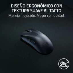 Razer Souris DeathAdder V3 HyperSpeed noir, vue dessus: design ergonomique texture douce et logo Razer sur tapis de souris