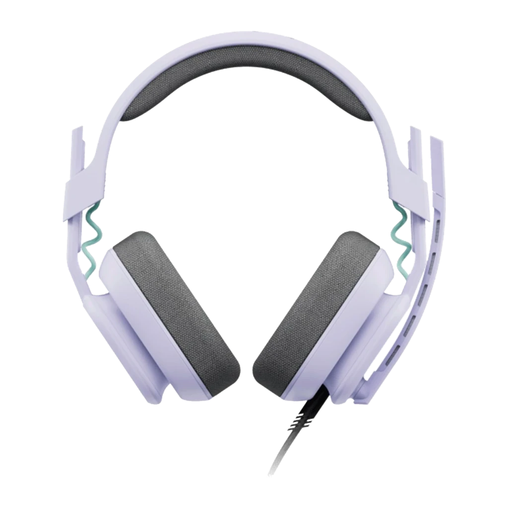 Logitech Astro A10 Gen 2 Violet, vue en angle: logo A10 sur l'oreillette, arceau en maille et réglage latéral visible - Ítem2