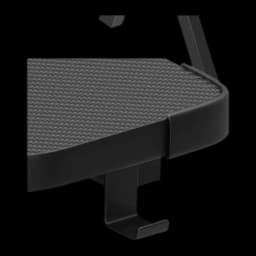 Huzaro Mesa Gaming Hero 1.9 RGB Negro, detalle esquina: superficie textura carbono, borde redondeado negro y gancho metálico