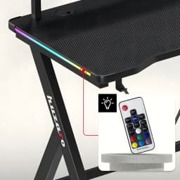 Huzaro Mesa Gaming Hero 1.9 RGB Negro, detalle: tira LED RGB en el borde y mando a distancia inalámbrico incluido