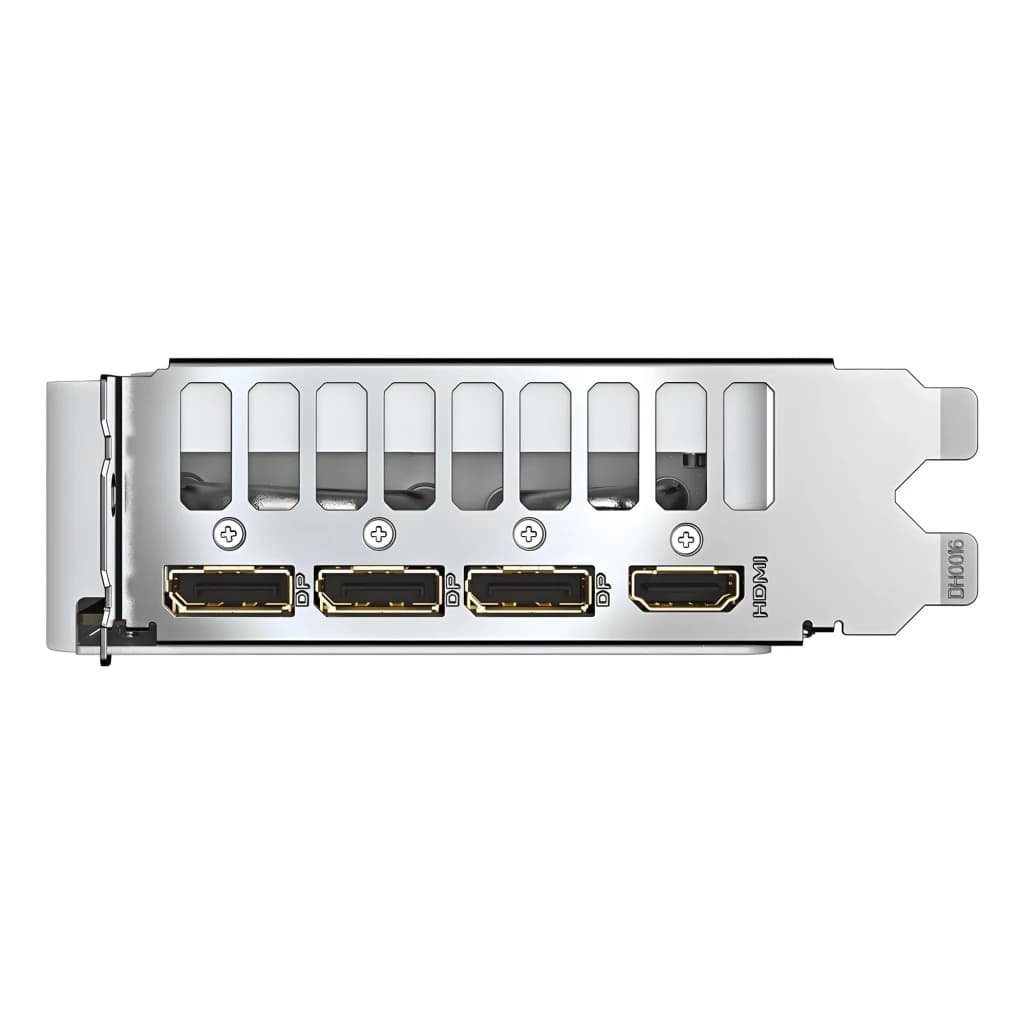 Gigabyte GeForce RTX 5060 Ti Aero OC 8GB Blanca, panel de E/S: 3 puertos DisplayPort y 1 HDMI en bracket plateado