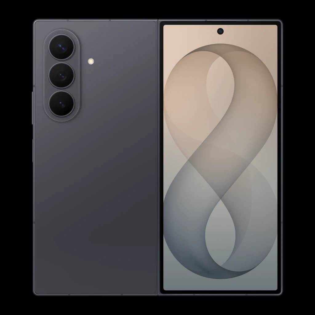Samsung Galaxy Z Fold8 Ultra 256GB Grafite, vista frontal e traseira: dobrável aberto, módulo de três câmeras e ecrã com
