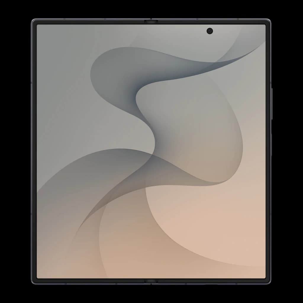 Samsung Galaxy Z Fold8 Ultra 5G 256GB Grafite, vista frontal: ecrã interior desdobrado com fundo abstrato cinzento e câmara