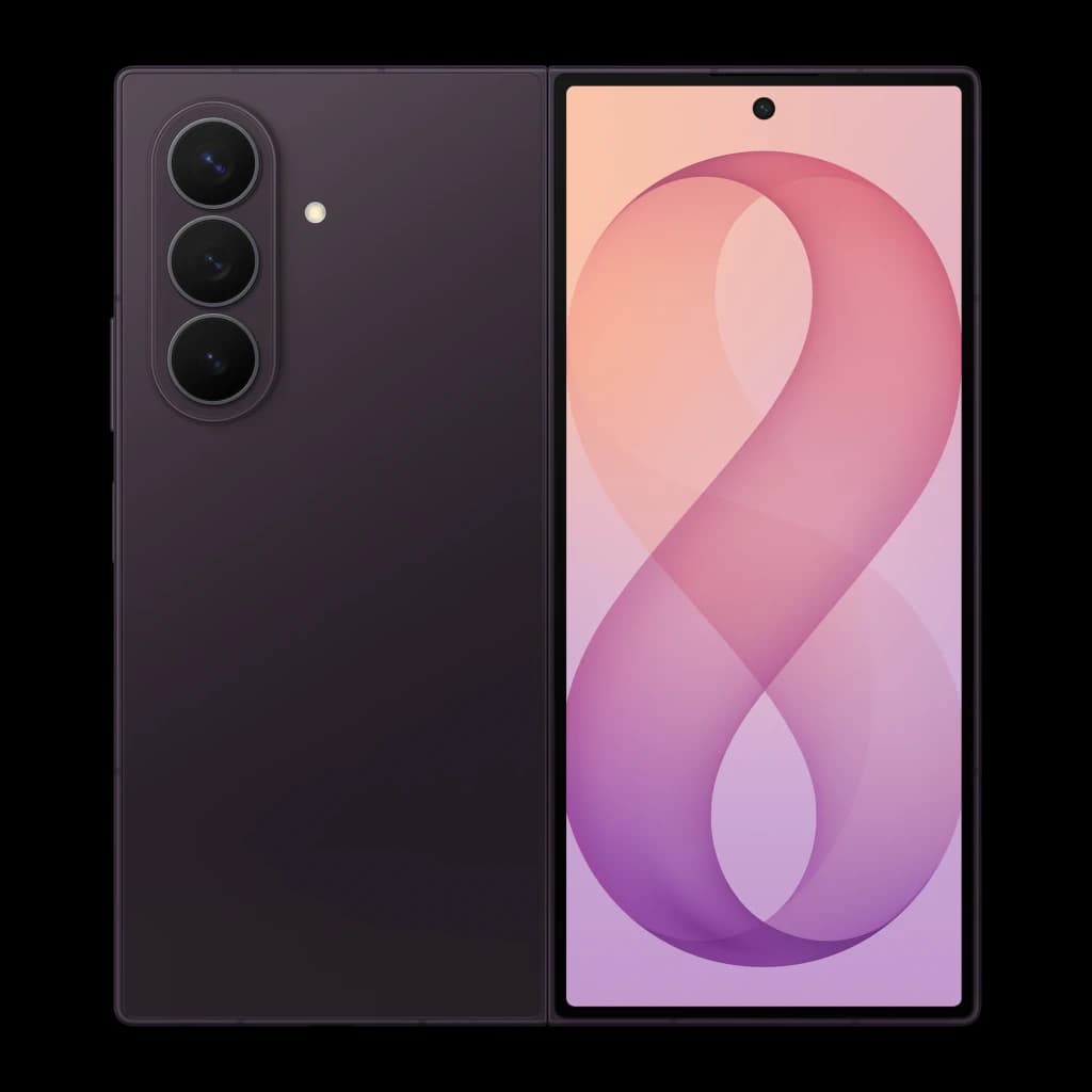 Samsung Galaxy Z Fold8 Ultra 5G 256GB Violeta Noturno, vista frontal e traseira: módulo de câmeras triplo e ecrã ligado