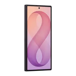 Samsung Galaxy Z Fold8 Ultra 5G 256GB Violeta Noturno, vista frontal em ângulo: ecrã ligado com fundo degradê rosa-violeta e