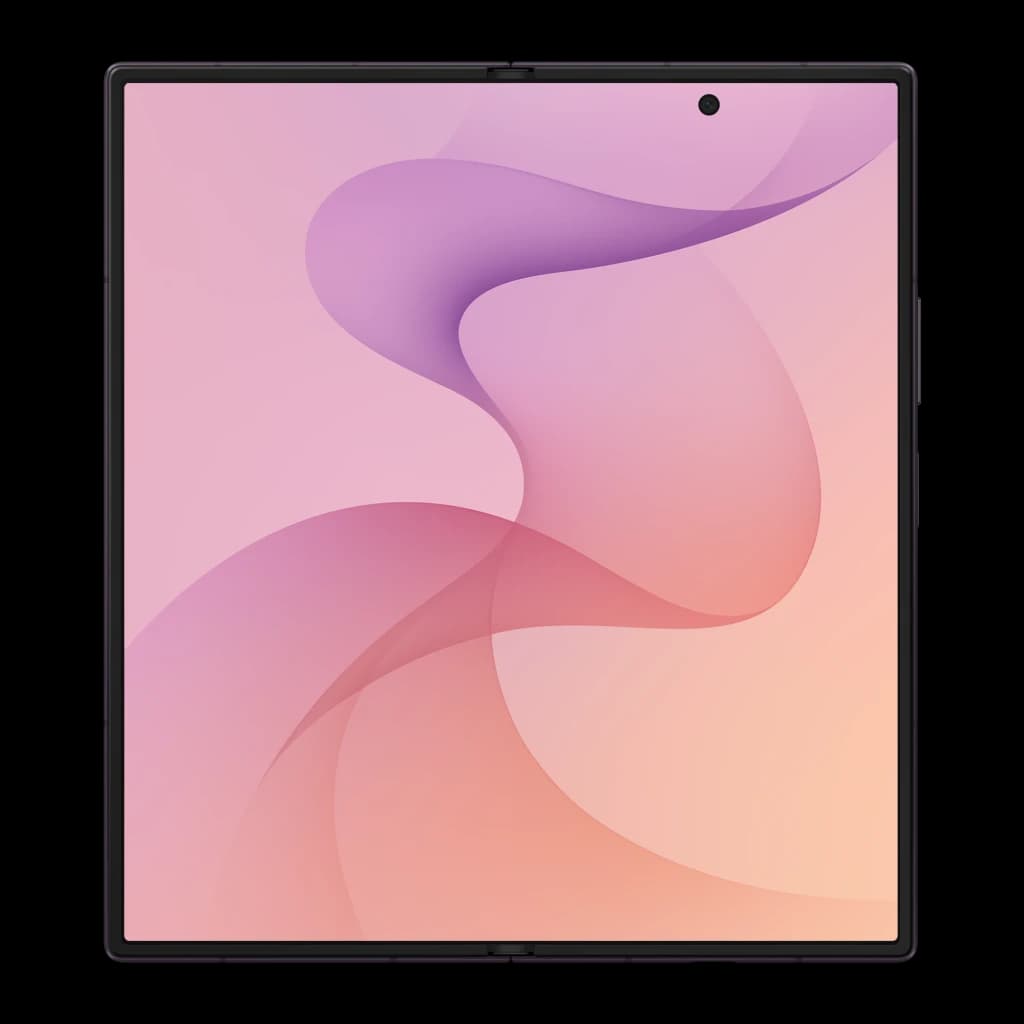 Samsung Galaxy Z Fold8 Ultra 5G 256GB Violeta Noturno, vista frontal: ecrã interior desdobrado com fundo degradê rosa e roxo