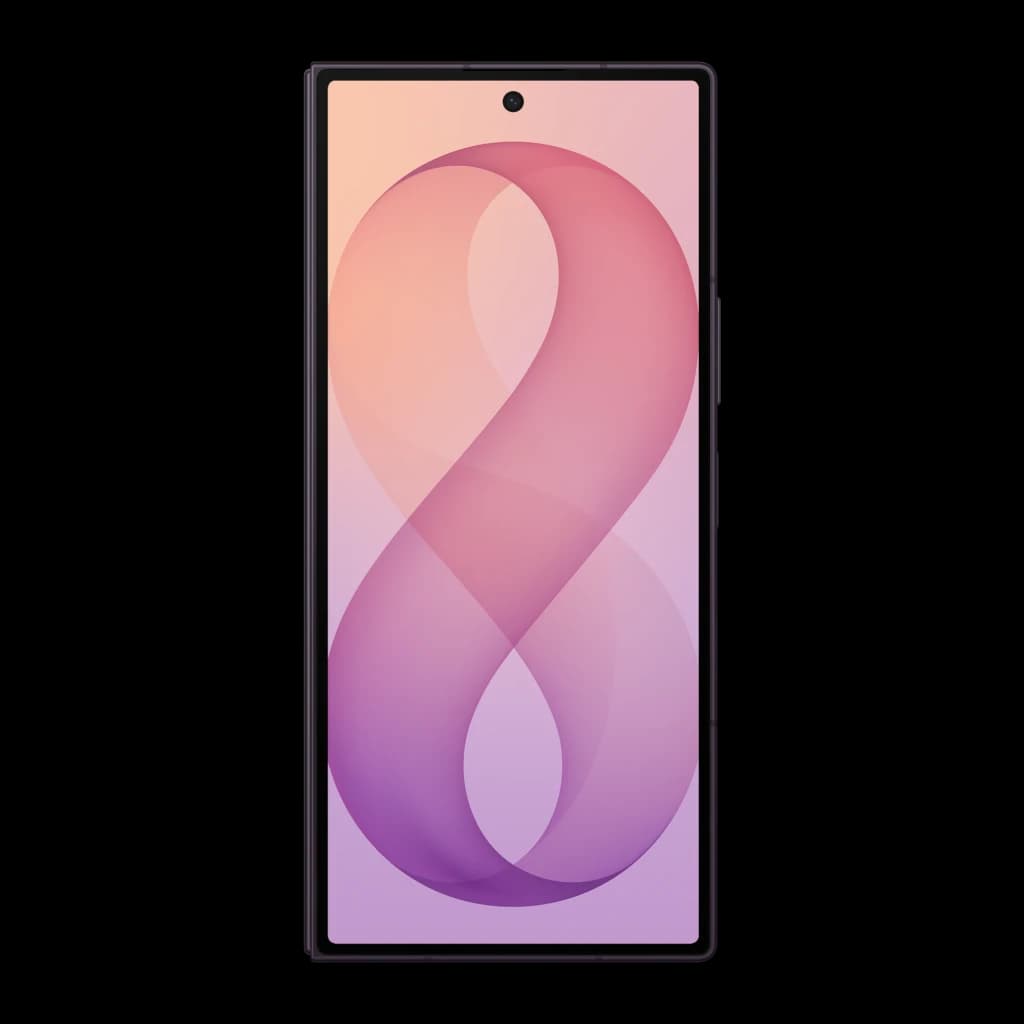 Samsung Galaxy Z Fold8 Ultra 5G 256GB Violeta Noturno, vista frontal: ecrã ligado com wallpaper degradê rosa e roxo em forma
