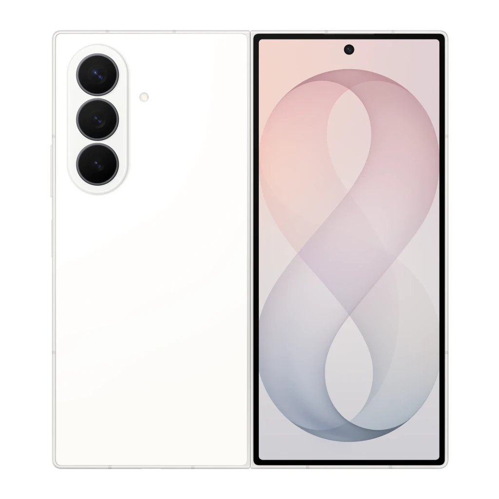 Samsung Galaxy Z Fold8 Ultra 5G 256GB Crema, vista frontal y trasera: plegable abierto, módulo de 3 cámaras y pantalla con - Ítem1