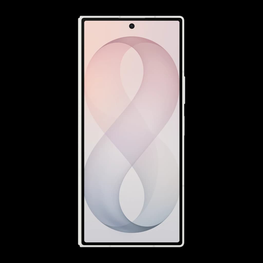 Samsung Galaxy Z Fold8 Ultra 5G 256GB Creme, vista frontal: ecrã exterior ligado com fundo degradê rosa e cinza, câmara de
