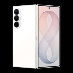 Samsung Galaxy Z Fold8 Ultra 5G 256GB Creme, vista traseira e frontal: dobrado fechado, módulo de três câmeras e ecrã