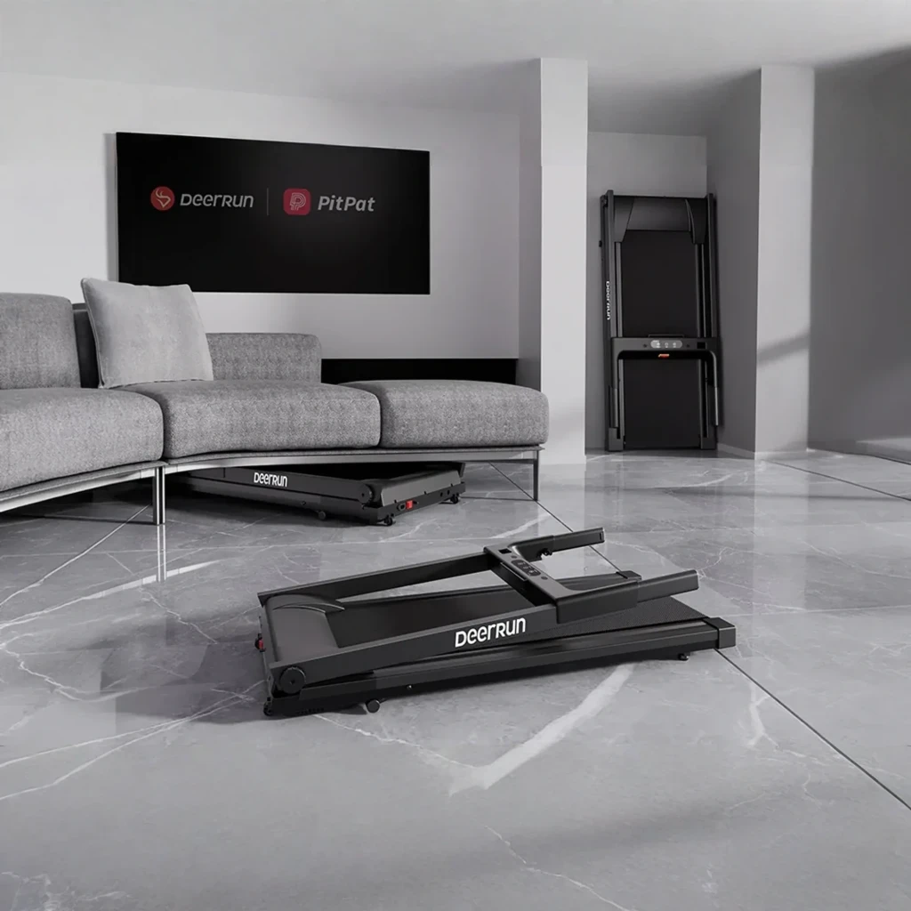 DeerRun A1 Urban cinta plegable negra con panel digital, soporte para dispositivo, barandillas rectas y base compacta de 176 mm con inclinación de 6% - Ítem5