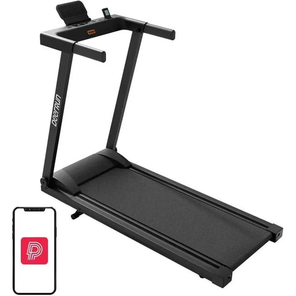 DeerRun A1 Urban cinta plegable negra con panel digital, soporte para dispositivo, barandillas rectas y base compacta de 176 mm con inclinación de 6% - Ítem2
