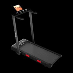 Cinta de correr DeerRun Z10 Pro plegable, marco negro con pantalla y soporte para tablet, barandillas laterales, banda ancha antideslizante y ruedas frontales