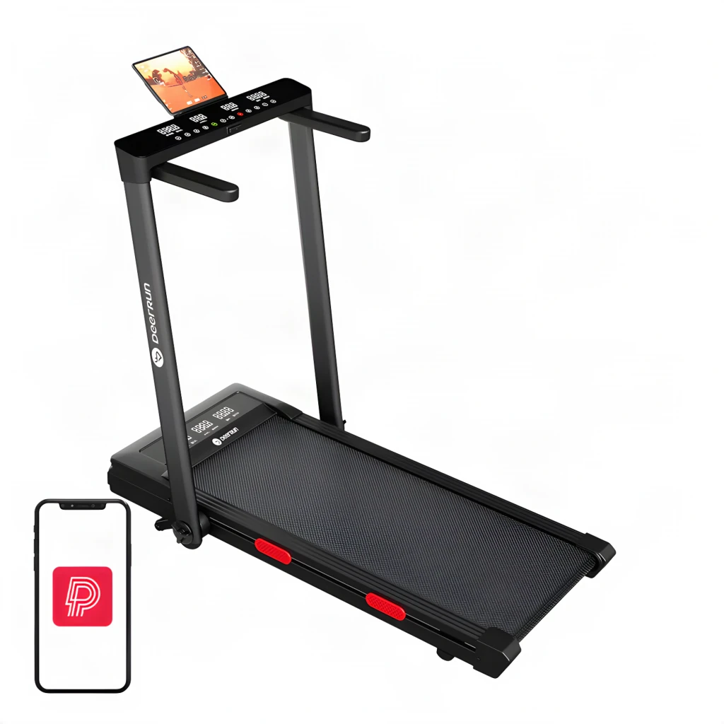 Cinta de correr DeerRun Z10 Pro plegable, marco negro con pantalla y soporte para tablet, barandillas laterales, banda ancha antideslizante y ruedas frontales - Ítem4