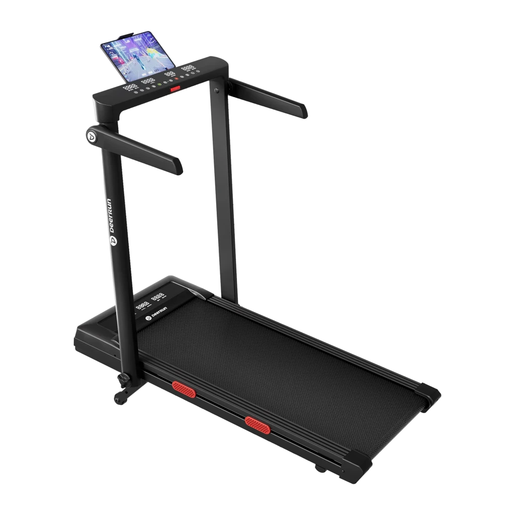 Cinta de correr DeerRun Z10 Pro plegable, marco negro con pantalla y soporte para tablet, barandillas laterales, banda ancha antideslizante y ruedas frontales - Ítem3