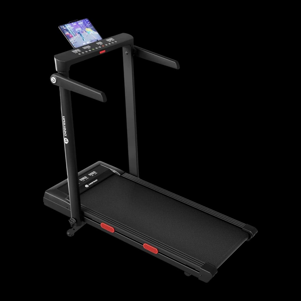 Cinta de correr DeerRun Z10 Pro plegable negra con pantalla táctil, barandillas dobles, botones rojos, motor 2237W, velocidad 12 km/h y pendiente 12% 12