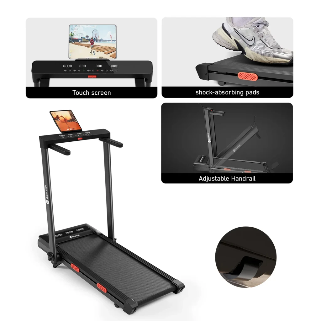 Cinta de correr DeerRun Z10 Pro plegable, marco negro con pantalla y soporte para tablet, barandillas laterales, banda ancha antideslizante y ruedas frontales - Ítem2