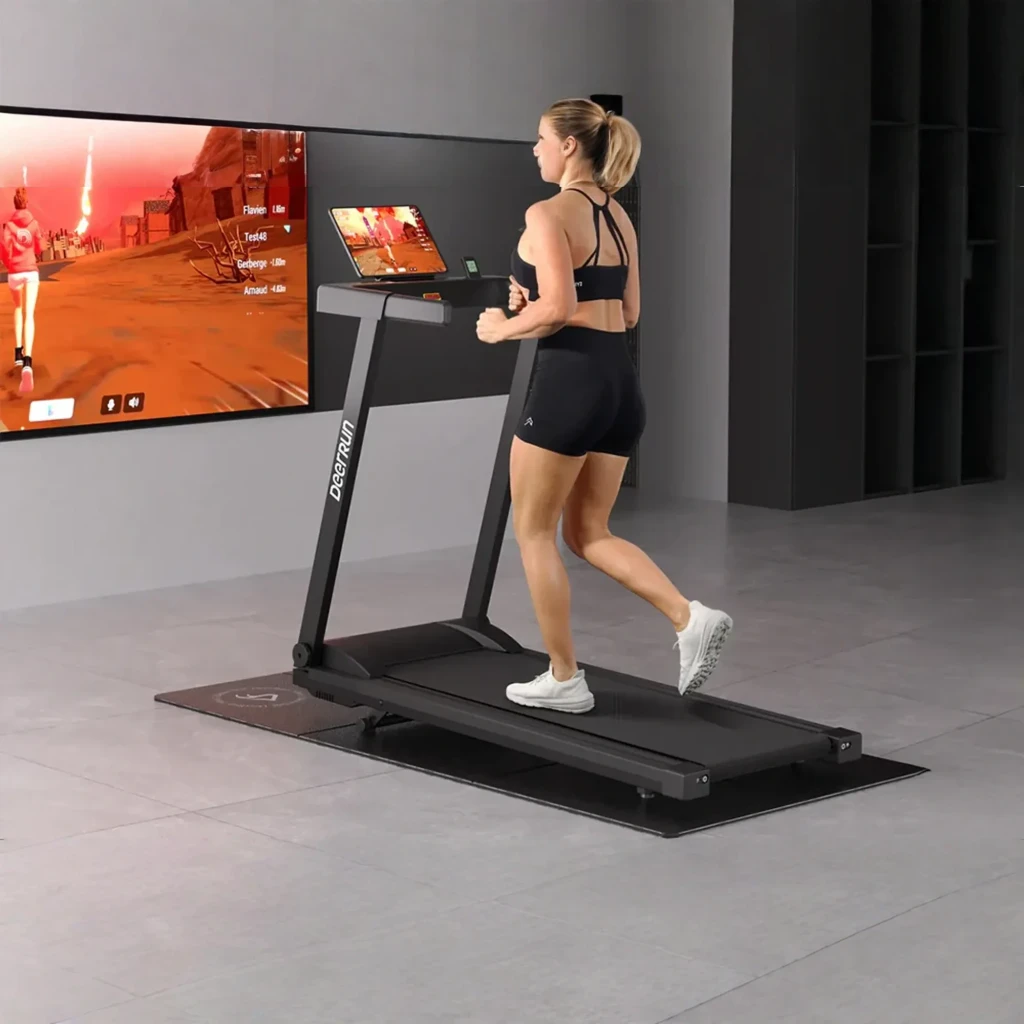 Cinta de correr Deerrun A1 Pro Move+ plegable negra con pantalla digital, soporte para dispositivo, barandales rectos y banda ancha; velocidad 12 km/h, - Ítem2