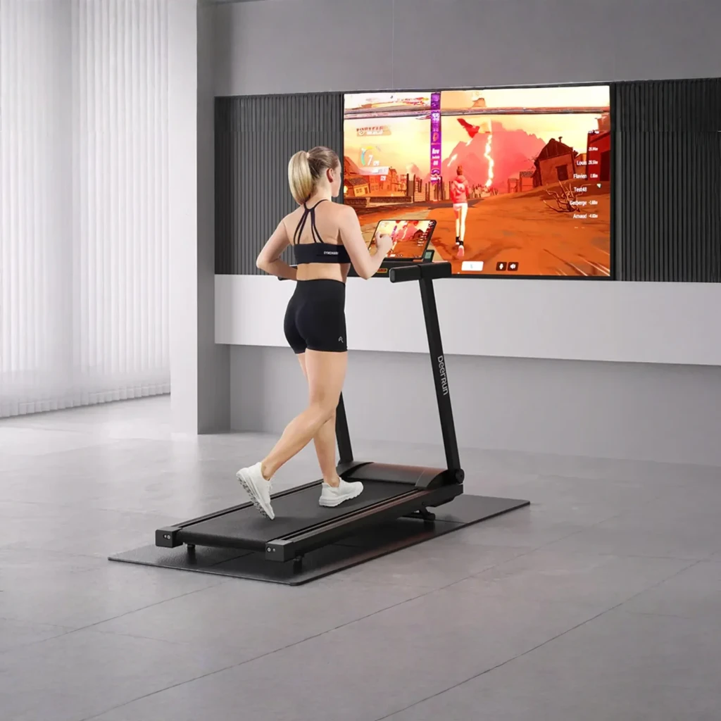 Cinta de correr Deerrun A1 Pro Move+ plegable negra con pantalla digital, soporte para dispositivo, barandales rectos y banda ancha; velocidad 12 km/h, - Ítem4