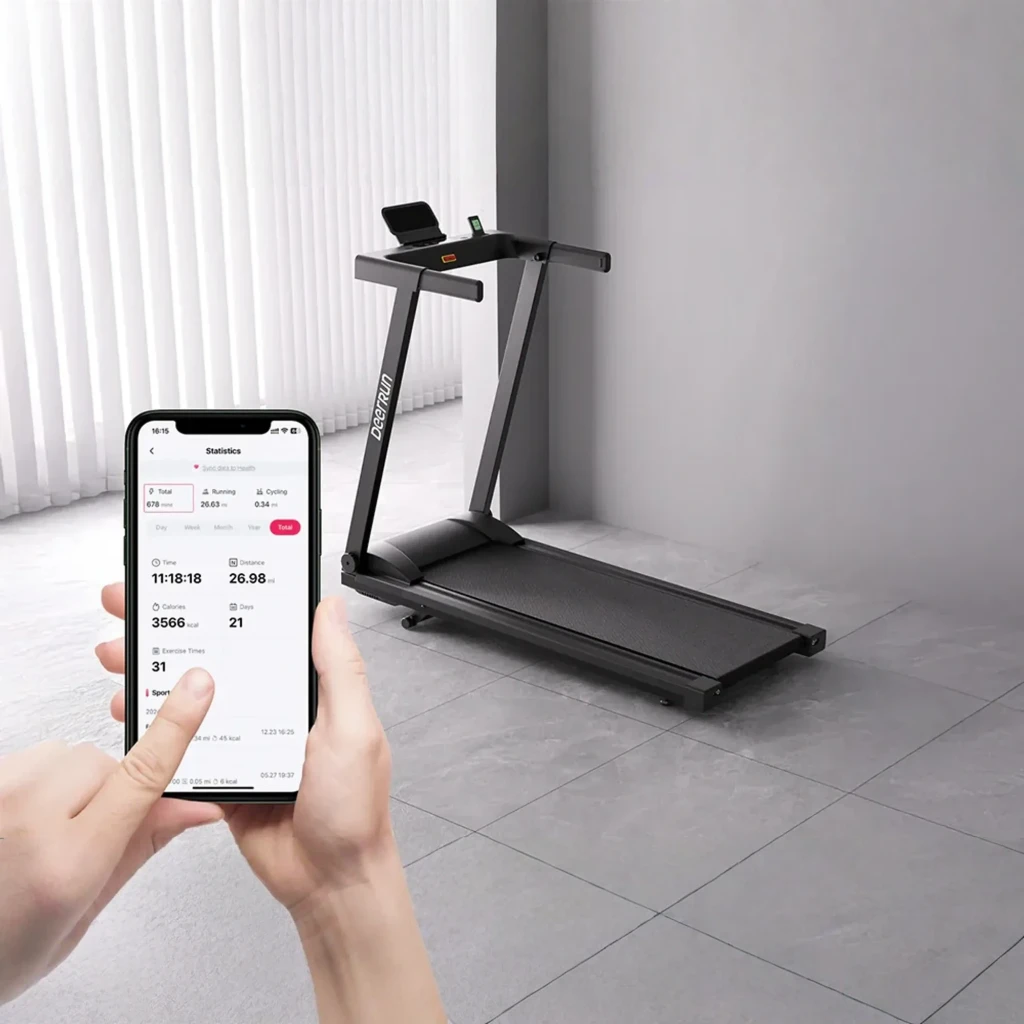 Cinta de correr Deerrun A1 Pro Move+ plegable negra con pantalla digital, soporte para dispositivo, barandales rectos y banda ancha; velocidad 12 km/h, - Ítem6