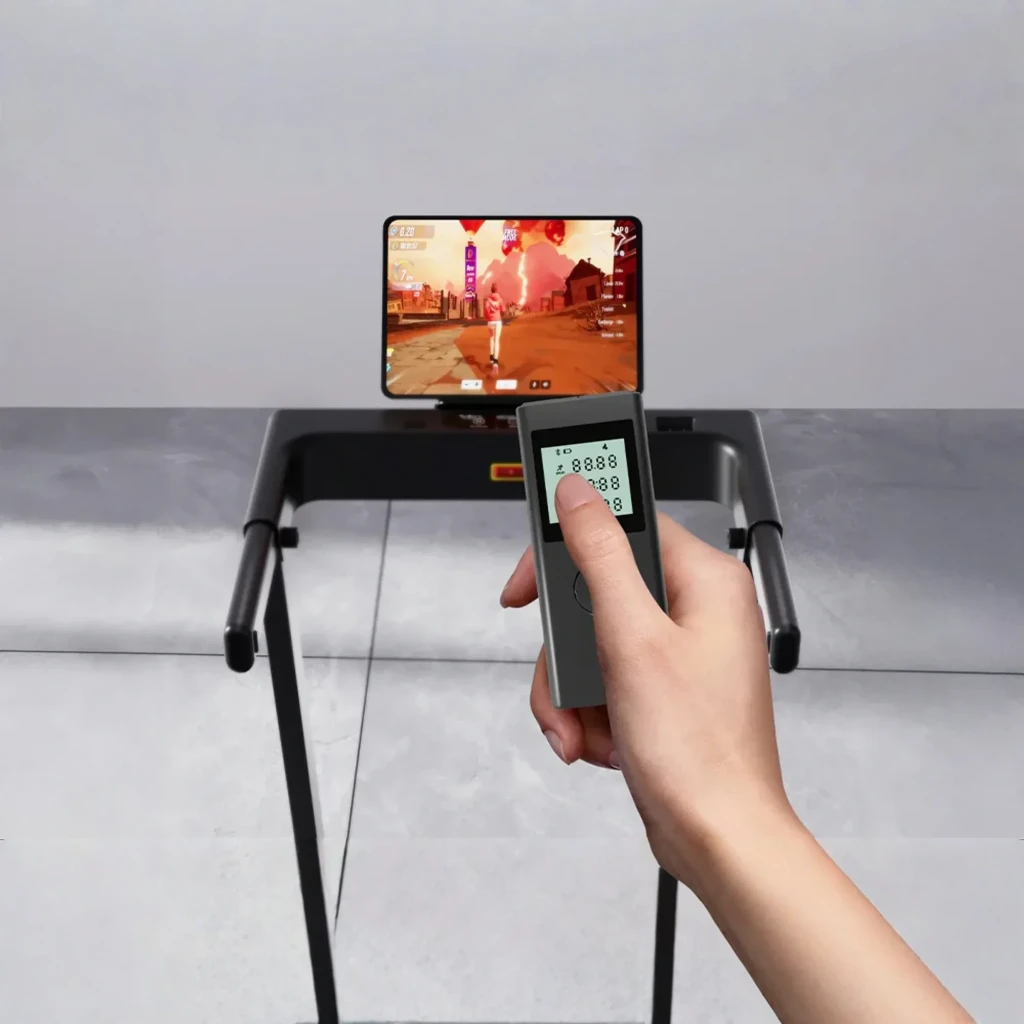 Cinta de correr Deerrun A1 Pro Move+ plegable negra con pantalla digital, soporte para dispositivo, barandales rectos y banda ancha; velocidad 12 km/h, - Ítem7