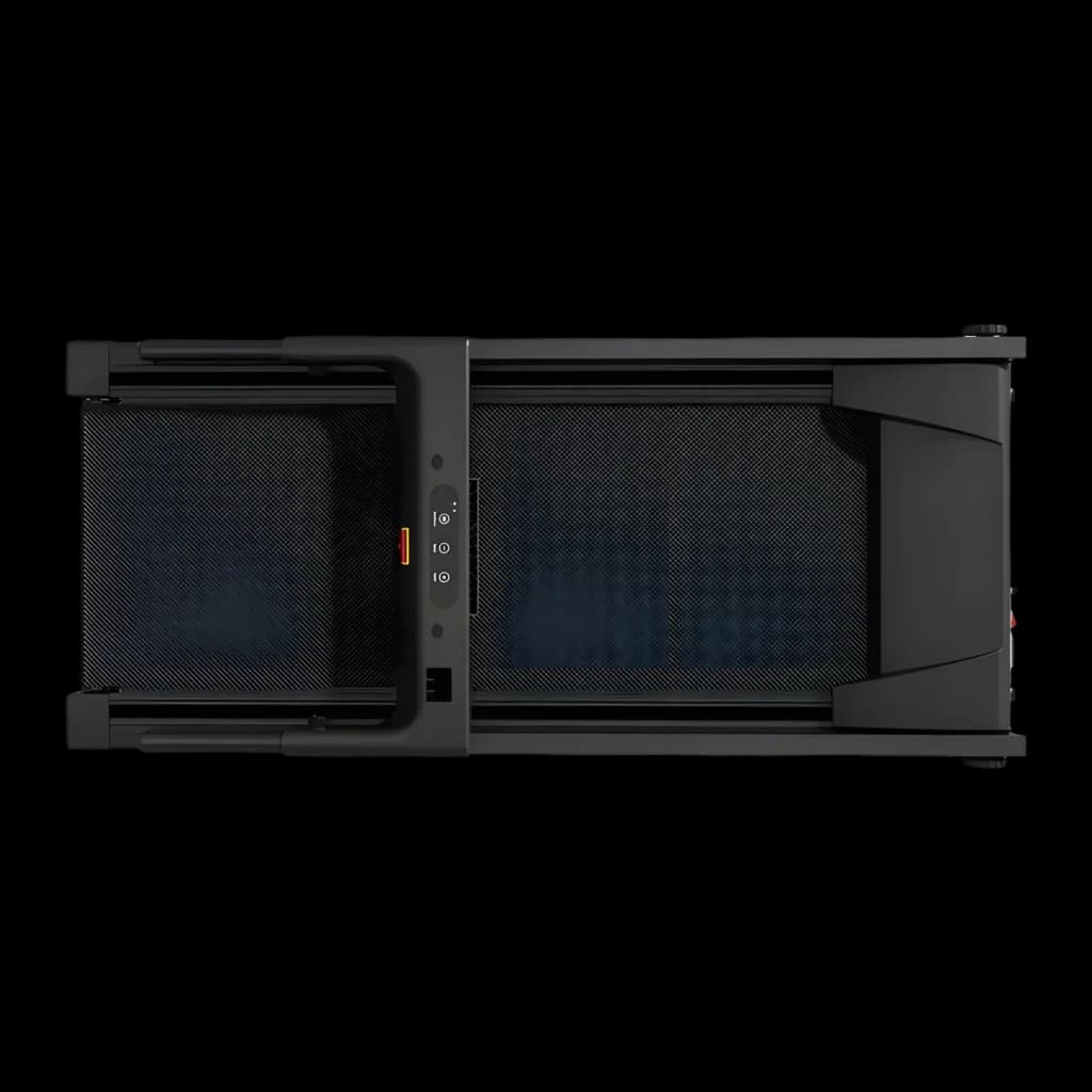 Tapis de course Deerrun A1 Pro Move+ pliable, vue supérieure: cadre noir fin, surface de course antidérapante, commandes centrales tactiles, design compact