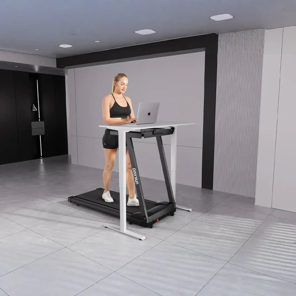 Tapis de course Deerrun A1 Pro Move+ pliable sous bureau, noir, écran intégré, rampe réglable 6 pour cent, vitesse 12 km h, design compact et moderne