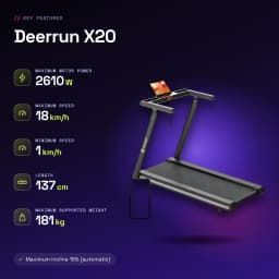 Passadeira Deerrun X20 Preto Dobrável 18km/h 15% Automática - características