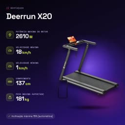 Passadeira Deerrun X20 Preto Dobrável 18km/h 15% Automática - características