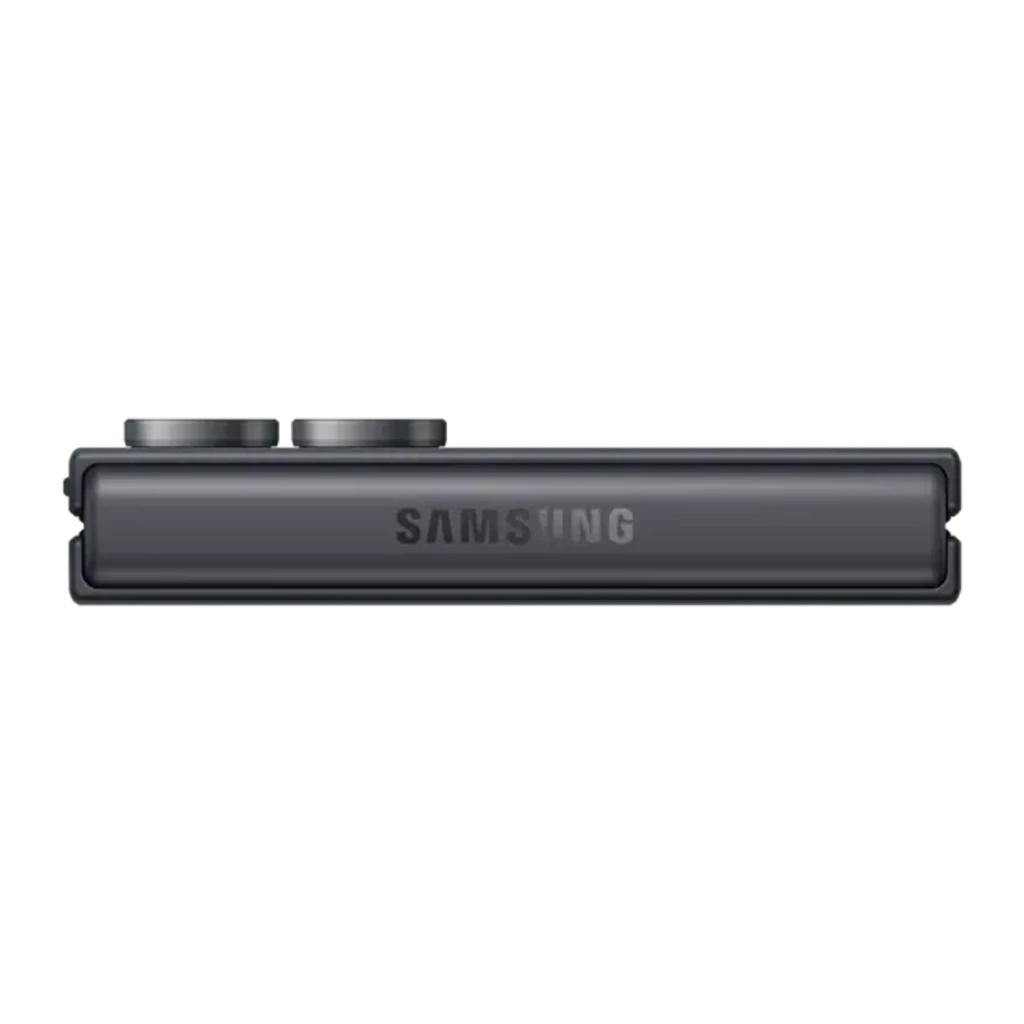 Samsung Galaxy Flip8 5G 256GB gris, vista frontal: pantalla desplegada con fondo de ondas y cámara perforada centrada - Ítem8