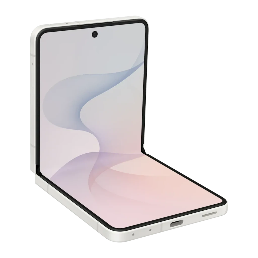 Samsung Galaxy Flip8 5G 256GB Crema, vista frontal y trasera: plegable abierto con pantalla y módulo de cámaras dual visibles - Ítem4