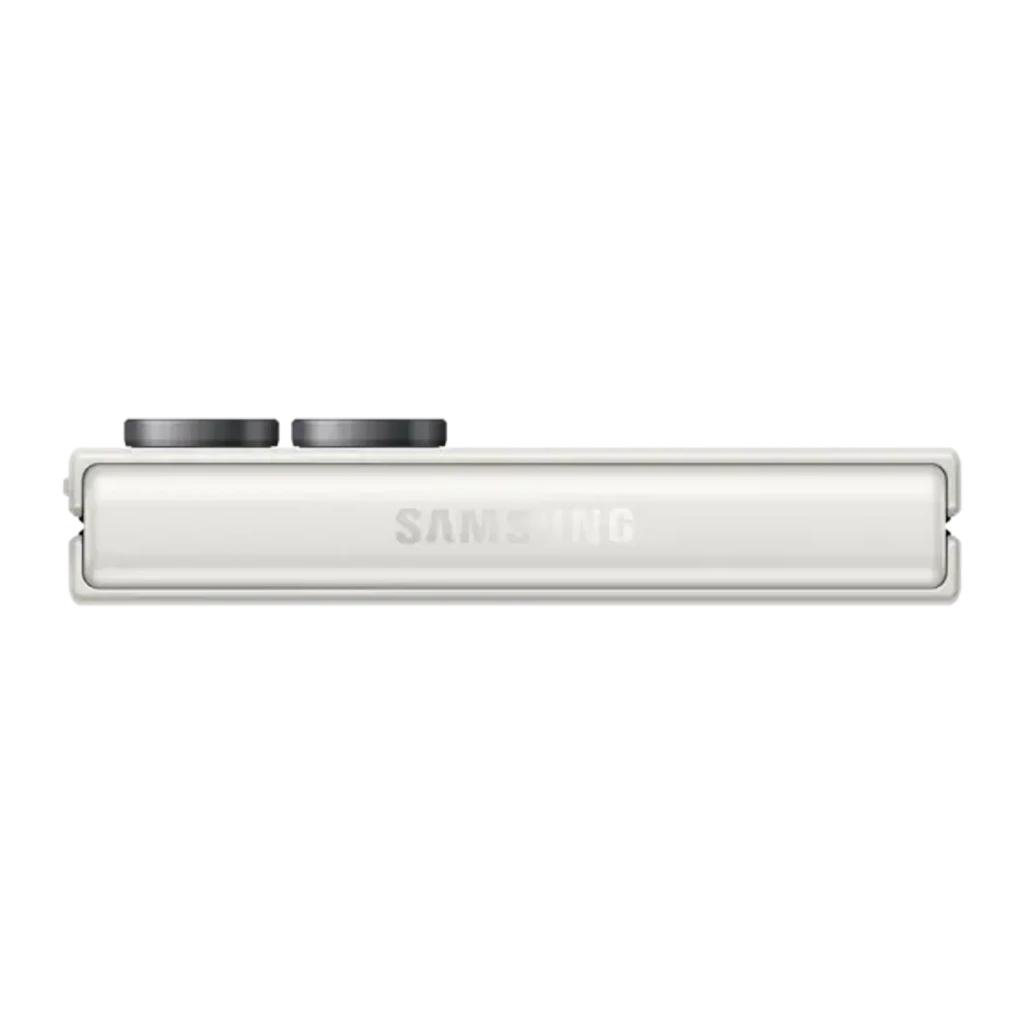 Samsung Galaxy Flip8 5G 256GB Crema, vista frontal y trasera: plegable abierto con pantalla y módulo de cámaras dual visibles - Ítem7