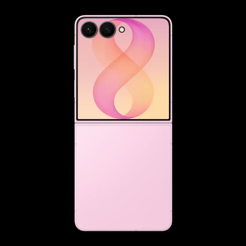 Samsung Galaxy Flip8 5G 256GB Rosa, vista traseira: design dobrável aberto, ecrã exterior com número 8 e módulo de câmeras