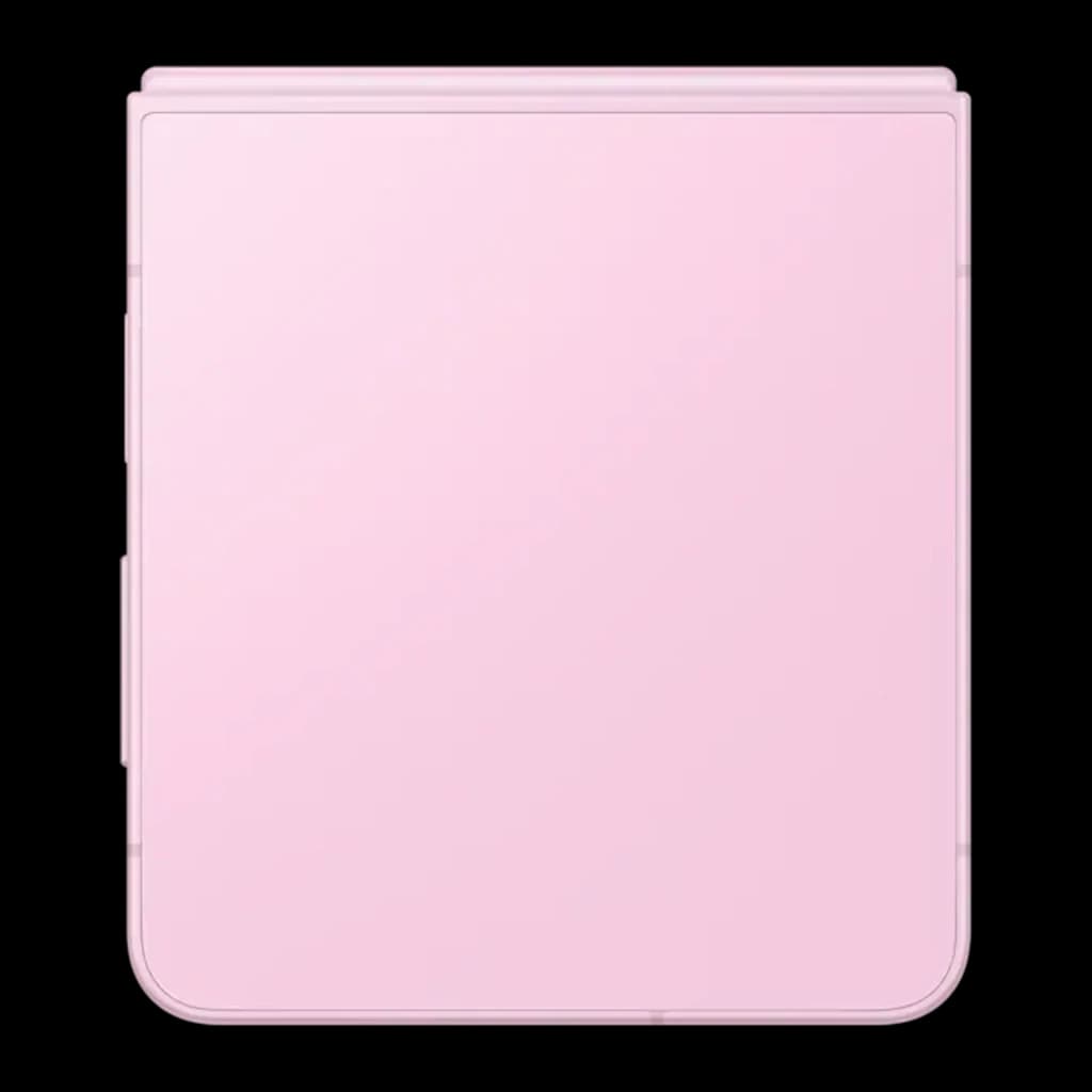 Samsung Galaxy Flip8 5G 256GB Rosa, vista traseira dobrado: painel traseiro liso em rosa sem módulo de câmeras visível