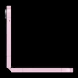 Samsung Galaxy Flip8 5G 256GB Rosa, vista lateral: perfil em L dobrado a 90°, módulo de câmeras e dobradiça visíveis