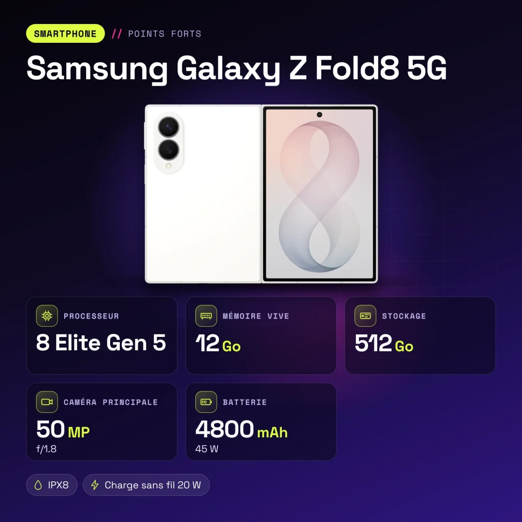 Samsung Galaxy Z Fold8 5G 12Go/512Go Crème Pliable 7,6 pouces Dynamic AMOLED 2X 120Hz 50MP OIS - caractéristiques